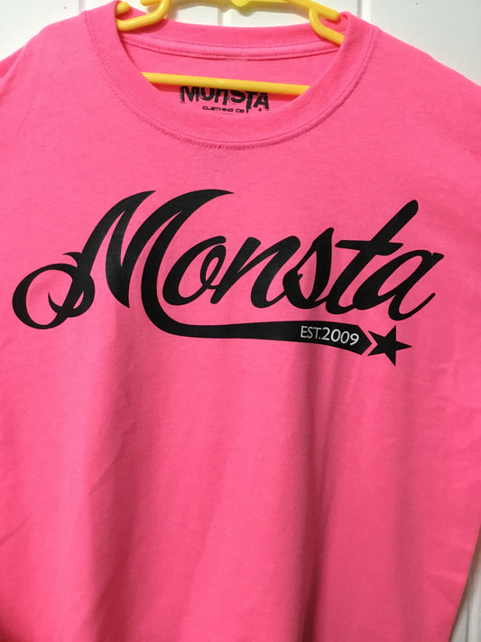 TEE: Pink Monsta Script Childrens Tee - Monsta Clothing Australia