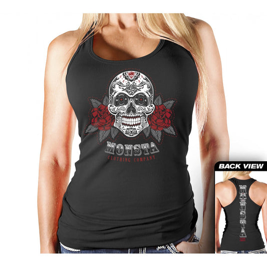 Tank: Sugar Rose Skull- 222 - Monsta Clothing Australia