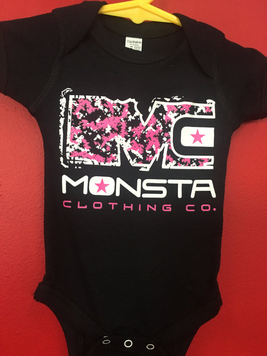 BABY: BLACK ONESIE WITH PINK MC - Monsta Clothing Australia