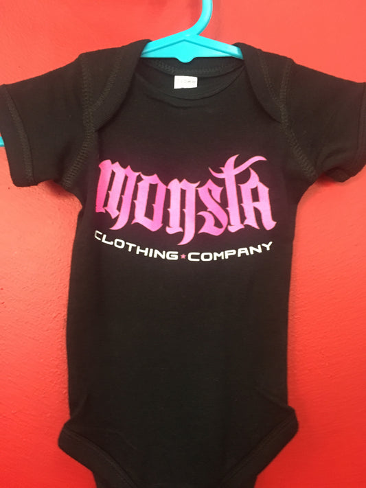 BABY: BLACK WITH PINK MONSTA ONESIE - Monsta Clothing Australia